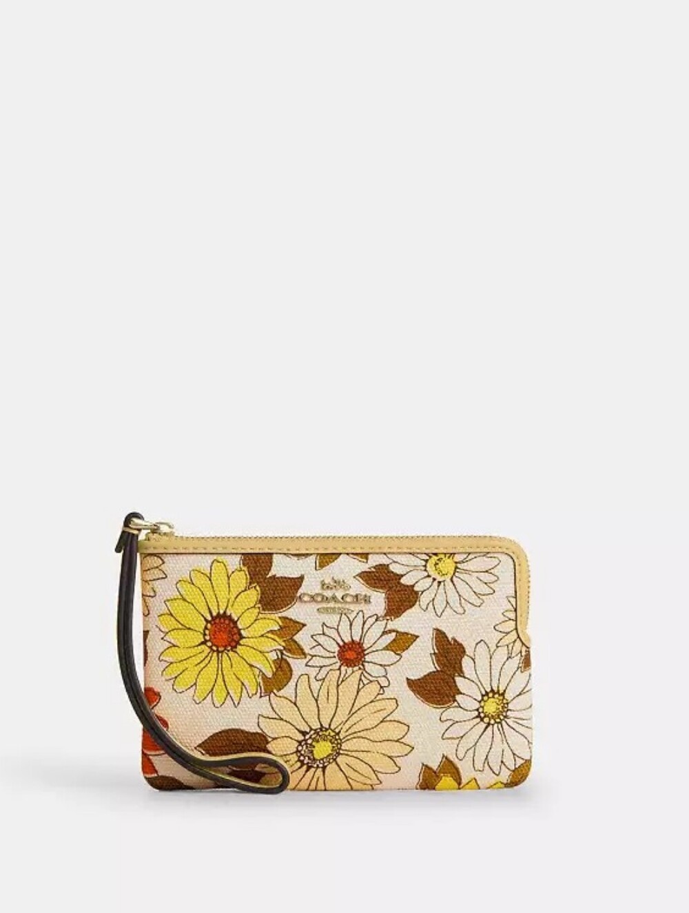NWT! *Sold Out!* 🌼🏵️ Coach Floral Zip Wristlet in Yellow and Brown
